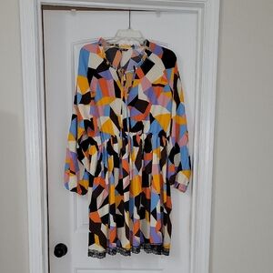 SHEIN Multicolor Geometric Long Sleeve Dress